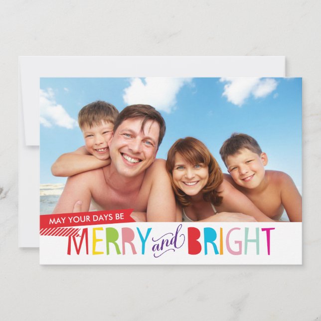 FAMILY PHOTO CHRISTMAS modern typ merry & bright Julkort (Framsida)