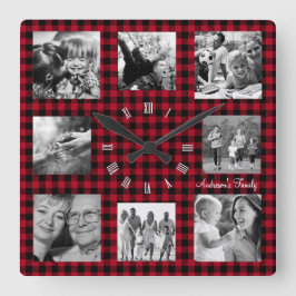 Family Photo Clock, Collage of 8, Buffalo Play Fyrkantig Klocka