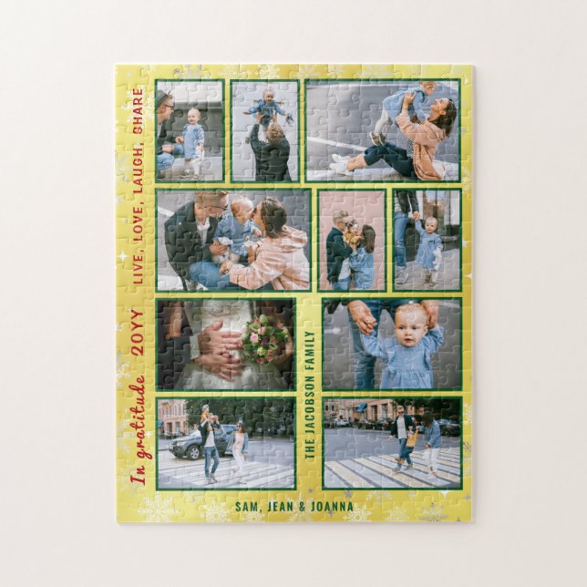 Family Photo Collage 10 Bilder Golden Personlig Pussel (Vertikal)