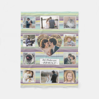 Family Photo Collage 11 Anpassningsbars Heart Retr Fleecefilt