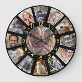 Family Photo Collage 13 Bilder Guld Numbers Black Stor Klocka