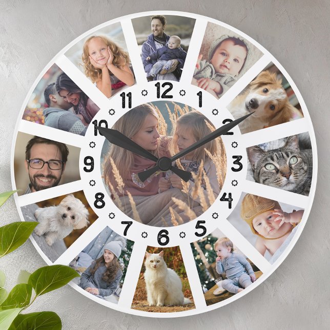 Family Photo Collage 13 Bilder med Numbers Easy Stor Klocka (Skapare uppladdad)