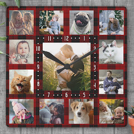 Family Photo Collage 13 Instagram Bilder | Röda ör Fyrkantig Klocka