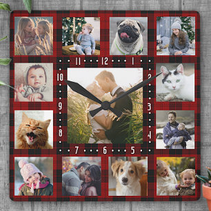 Family Photo Collage 13 Instagram Bilder   Röda ör Fyrkantig Klocka