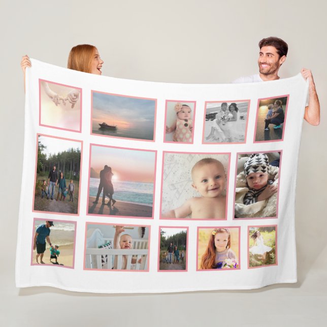Family Photo Collage 14 Photos Pastel Pinks Fleecefilt (På plats)