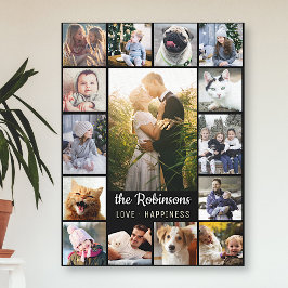 Family Photo Collage 15 Bilder + Namn Black Easy