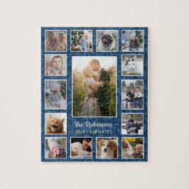 Family Photo Collage 15 Bilder Namn Blue Blommigt Pussel