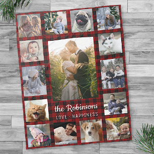 Family Photo Collage 15 + Namn Red Buffalo Play Fleecefilt