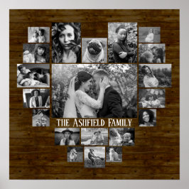 Family Photo Collage 20 B&W Heart Bilder + Namn Wo Poster