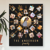 Family Photo Collage 21 Bilder Black Guld + Namn