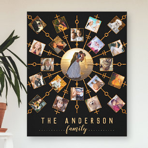 Family Photo Collage 21 Bilder Black Guld + Namn