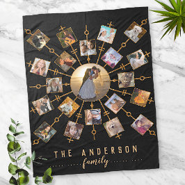 Family Photo Collage 21 Bilder Black Guld + Namn Fleecefilt