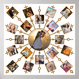 Family Photo Collage 21 Bilder Söt White Guld Poster