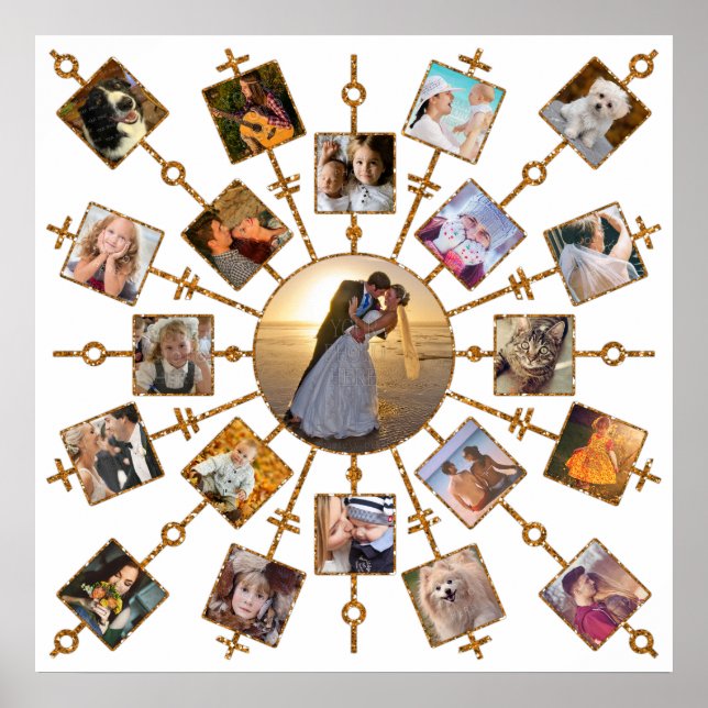 Family Photo Collage 21 Bilder Söt White Guld Poster (Framsidan)