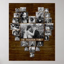Family Photo Collage 25 B&W Heart Bilder + Namn Wo Poster