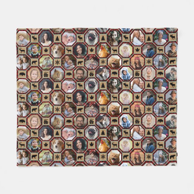 Family Photo Collage 28 Red Buffalo Play Quilt Fleecefilt (Framsidan (Horisontell))