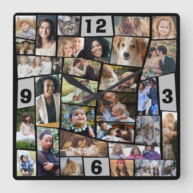 Family Photo Collage 29 Easy Template Clied Bilder Fyrkantig Klocka (Framsida)