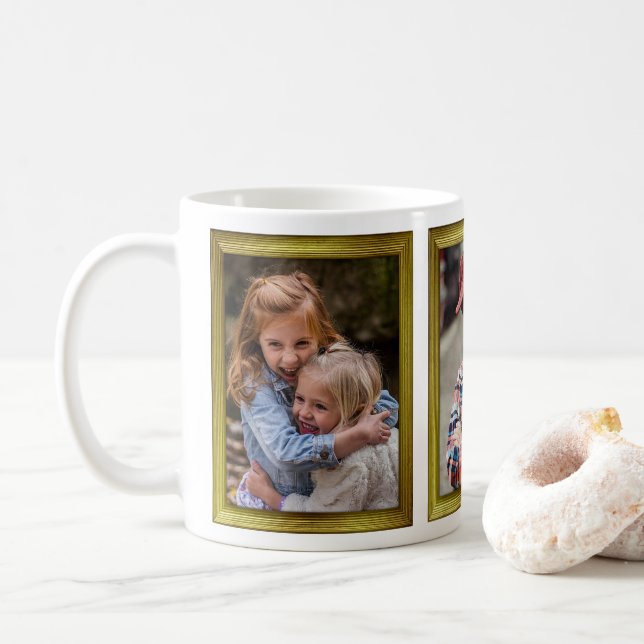Family Photo Collage 3 Bilder Guld Ramar Easy Kaffemugg (Med munk)