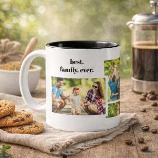 Family Photo Collage - 4 Photos and Custom Text Två-Tonad Mugg