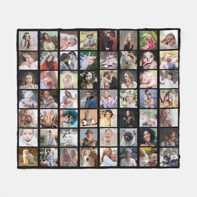 Family Photo Collage 56 Square Bilder Easy Anpassn Fleecefilt (Framsidan (Horisontell))