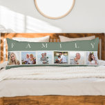 FAMILY Photo Collage 6 Bild Grönt Body Pillow Kroppskudde<br><div class="desc">Personligens långa kudde med ord-FAMILY skriven ovanför dina foton. Fotomallen är inställd så att du kan lägga till 6 av din favoritfilm bilder, som visas i fyrkantigt format med en enkel, raster stil, fotokollage. Denna smarta och snyggt anpassningsbar biet i hemdekanen, har en trendig-palett med sage-grönt och naturlig benvit. Det...</div>