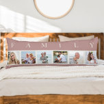FAMILY Photo Collage 6 Bild Rosa Body Pillow Kroppskudde<br><div class="desc">Personligens långa kudde med ord-FAMILY skriven ovanför dina foton. Fotomallen är inställd så att du kan lägga till 6 av din favoritfilm bilder, som visas i fyrkantigt format med en enkel, raster stil, fotokollage. Denna smarta och snyggt anpassningsbar biet av hemdekoration har en mjuk färg-palett av rosa och benvit natur....</div>