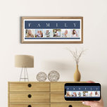 FAMILY Photo Collage 6 Bild Strip Blue Anpassnings Poster<br><div class="desc">Personligen poster utskriften med ord FAMILY som är skriven ovanför dina foton. Fotomallen är inställd så att du kan lägga till 6 av din favoritfilm bilder, som visas i fyrkantigt format med en enkel, raster stil, fotokollage. Denna smarta och snyggt anpassningsbar biet har en färg-palett av klassisk blått och naturligt...</div>