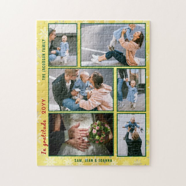 Family Photo Collage 6 Bilder Golden Personlig Pussel (Vertikal)
