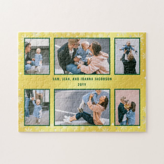 Family Photo Collage 6 Bilder Golden Personlig Pussel (Horisontell)