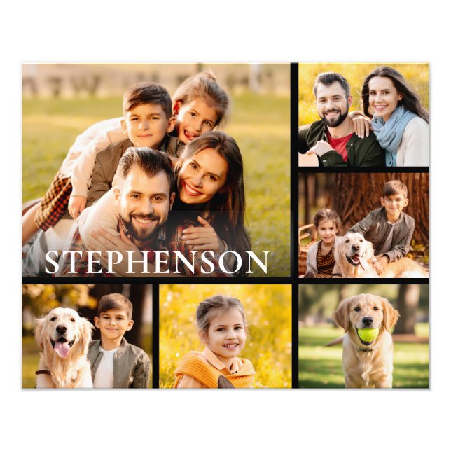 Family Photo Collage 6 Bilder Namn Black Fototryck (Framsidan)