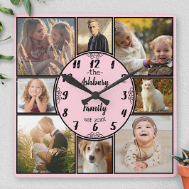 Family Photo Collage 8 Instagram Bild Oval Rosa Fyrkantig Klocka