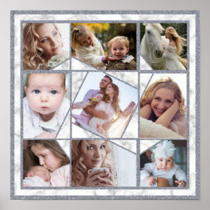 Family Photo Collage 9 Instagram Bilder   Marble Poster