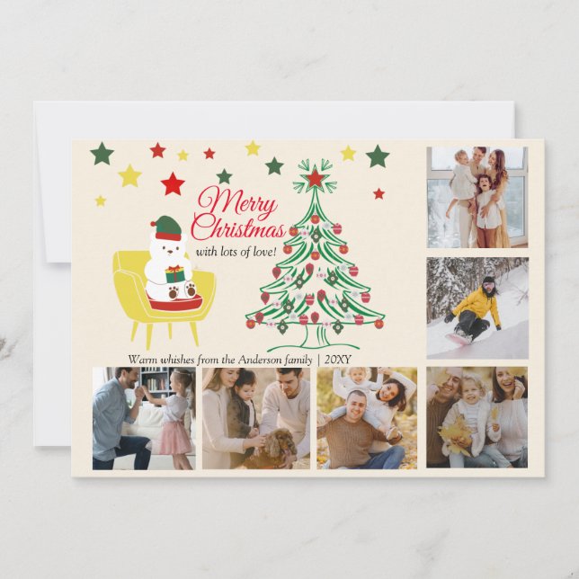 Family Photo Collage Adsible Cute Bear-jul Julkort (Framsida)