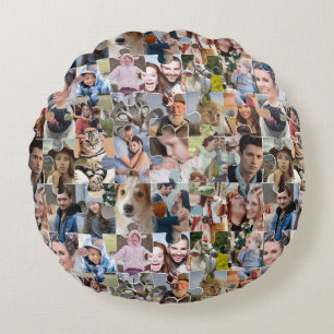 Family Photo Collage Anpassningsbar 24 Pic Puzzle Rund Kudde