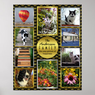 Family Photo Collage   Anpassningsbarna Black Guld Poster