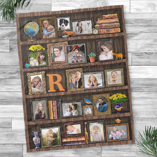 Family Photo Collage Antique Bookcase-Personlig Fleecefilt