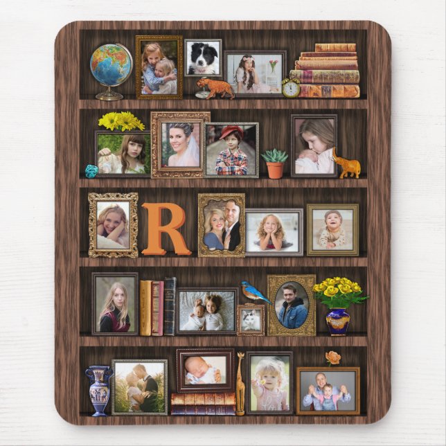 Family Photo Collage Antique Bookcase-Personlig Musmatta (Framsidan)