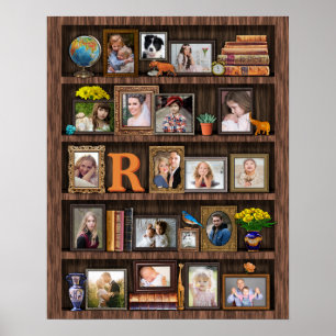 Family Photo Collage Antique Bookcase-Personlig Poster