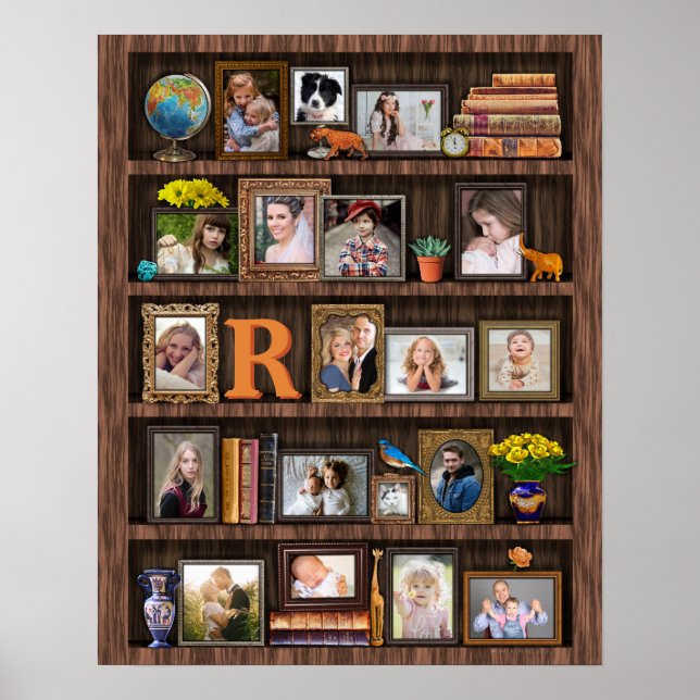 Family Photo Collage Antique Bookcase-Personlig Poster (Framsidan)