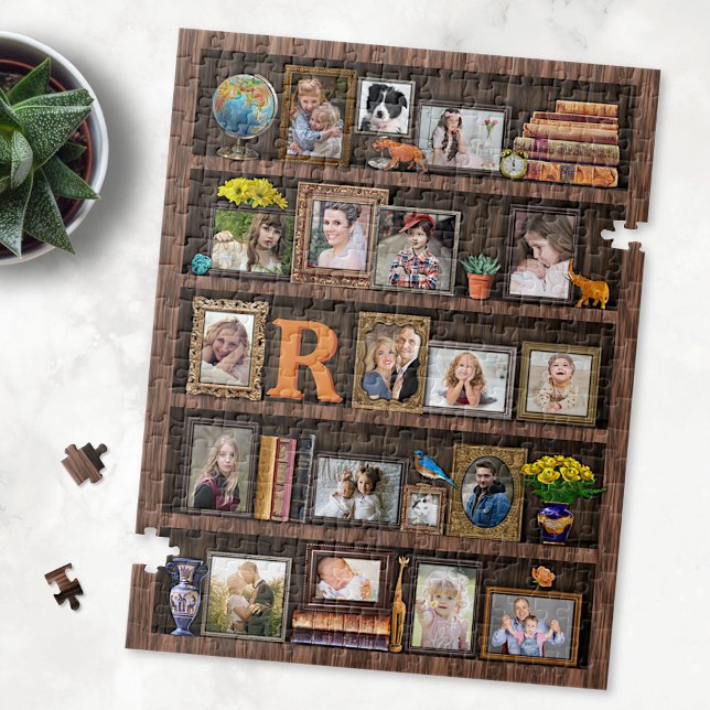 Family Photo Collage Antique Bookcase-Personlig Pussel (Skapare uppladdad)