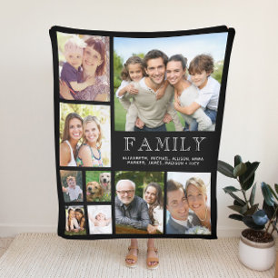 Family Photo Collage Black Fleecefilt