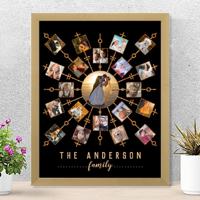 Family Photo Collage Black Guld + Namn 21 Bilder Poster (Skapare uppladdad)