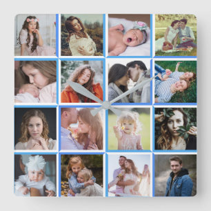 Family Photo Collage Blue Gräns 16 Instagram Bilde Fyrkantig Klocka