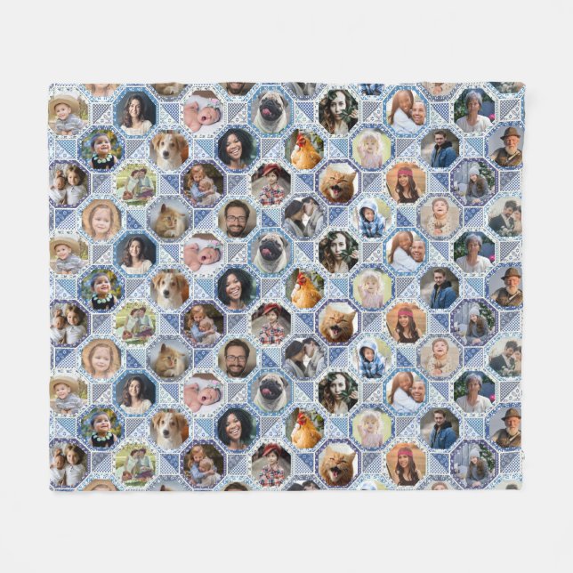 Family Photo Collage Blue Quilt Titta 28 Anpassnin Fleecefilt (Framsidan (Horisontell))