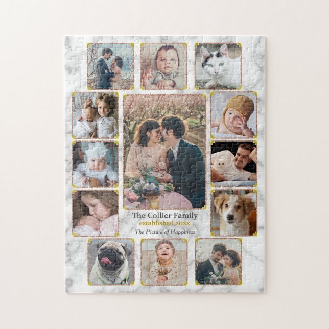 Family Photo Collage Elegant Marble Anpassningsbar Pussel (Vertikal)