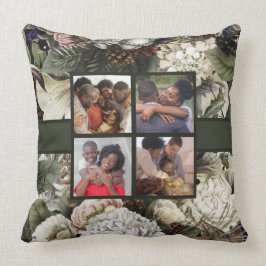 Family Photo Collage Elegant Winter Garden Blommig Kudde