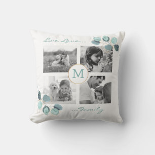 Family Photo Collage Eucalyptus Monogrammed Throw Kudde