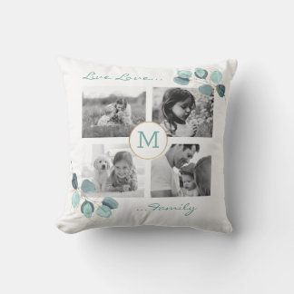 Family Photo Collage Eucalyptus Monogrammed Throw Kudde