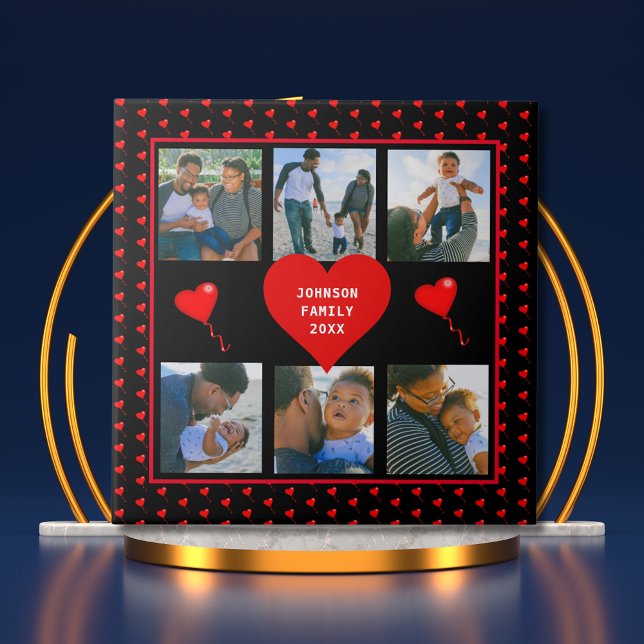 Family Photo Collage Family Heart Black Background Kakelplatta (Family Photo Collage Family Heart Black Background Ceramic Tile)