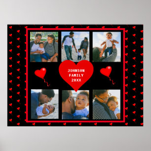 Family Photo Collage Family Heart Black Background Poster